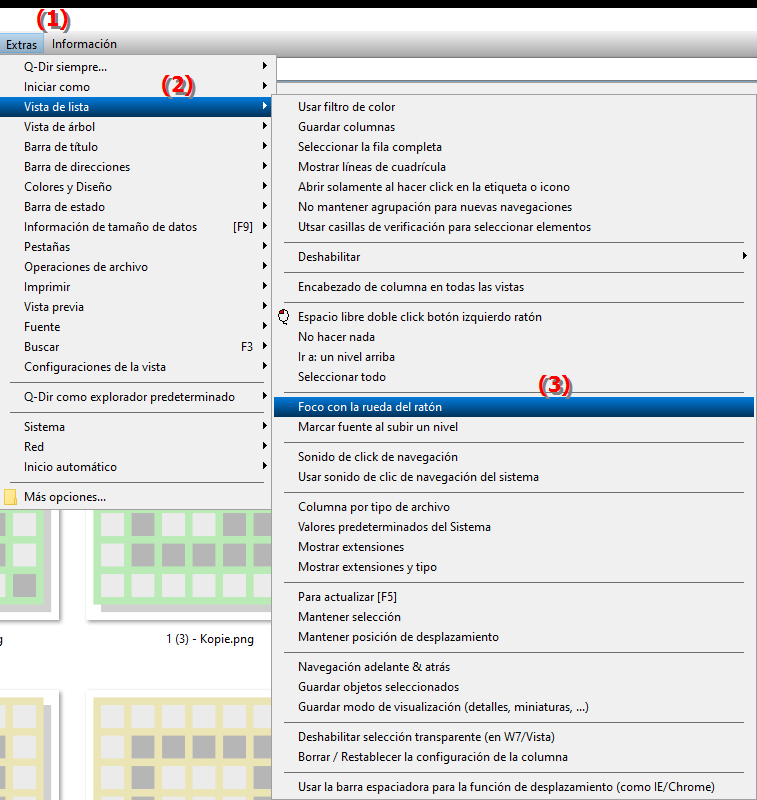 Configuración del enfoque de la rueda del mouse en la vista de lista en el explorador de archivos